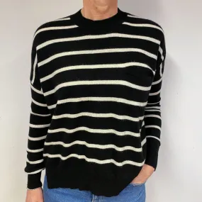 Slouchy Black Stripe Cashmere Crew Neck Jumper Medium