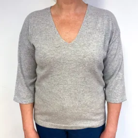 Smoke Grey 3/4 Sleeve Cashmere V-Neck Jumper Large