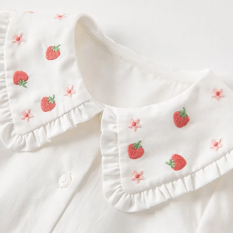 Sweet Strawberry Girl Peter Pan Collar White Shirt