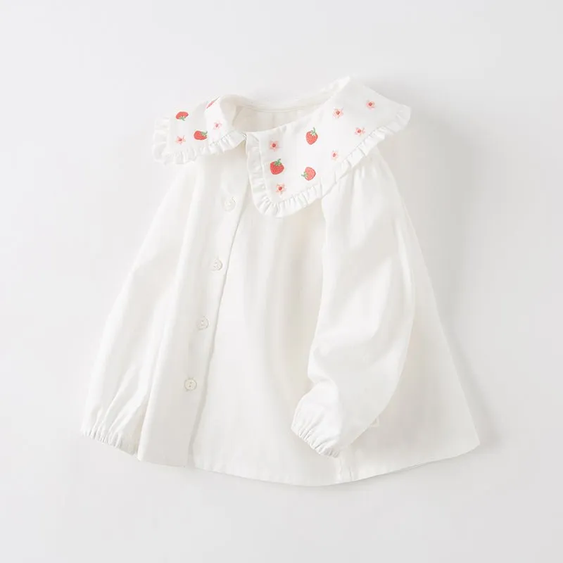 Sweet Strawberry Girl Peter Pan Collar White Shirt