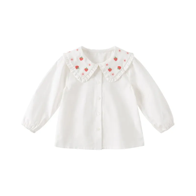 Sweet Strawberry Girl Peter Pan Collar White Shirt
