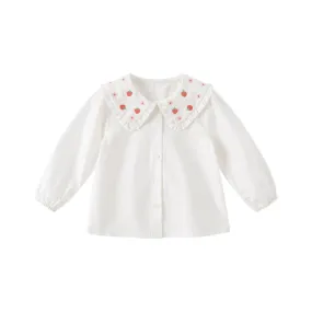 Sweet Strawberry Girl Peter Pan Collar White Shirt
