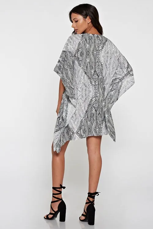 Tropical Palm Print Kimono Sleeve Beach Tunic