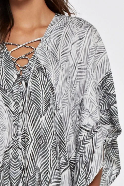 Tropical Palm Print Kimono Sleeve Beach Tunic