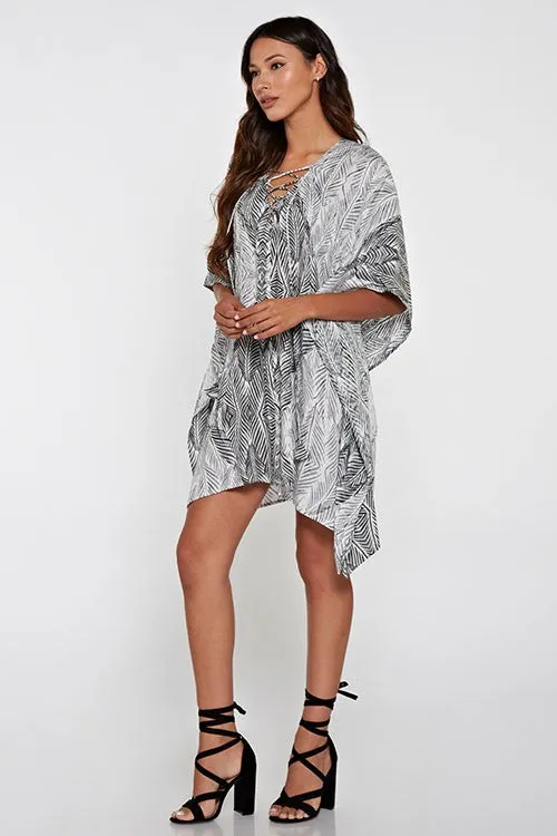 Tropical Palm Print Kimono Sleeve Beach Tunic