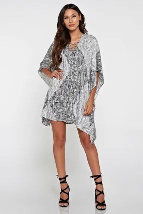 Tropical Palm Print Kimono Sleeve Beach Tunic