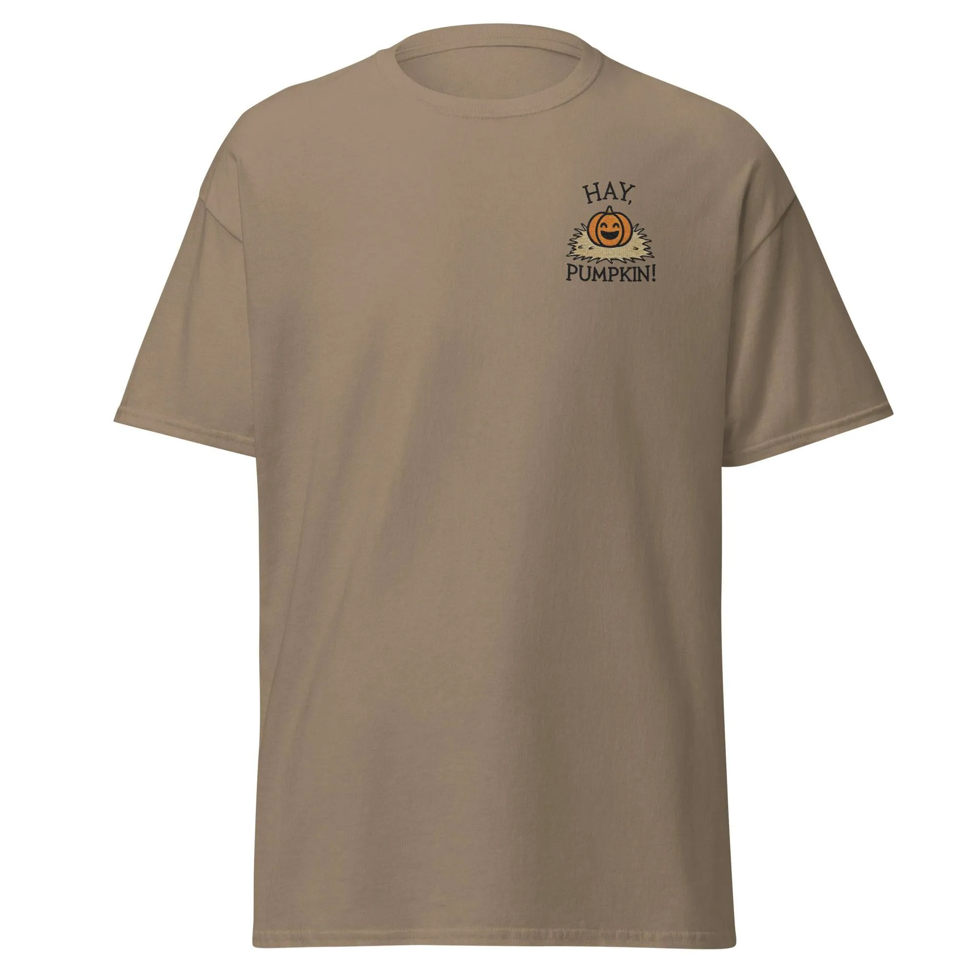 Unisex Fall Embroidered T-Shirt – "Hay, Pumpkin" – Fun & Festive Fall Tee for Autumn Lovers