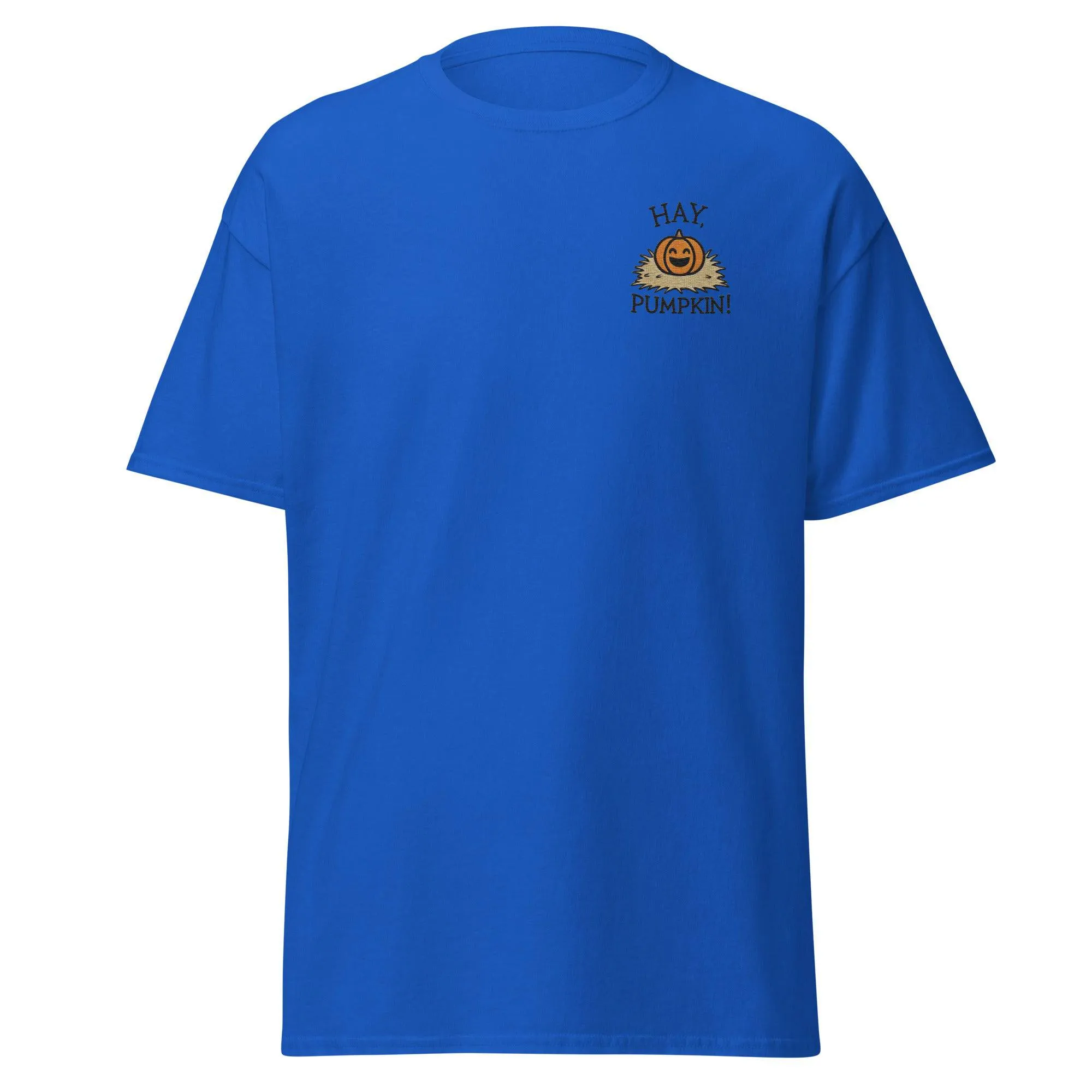 Unisex Fall Embroidered T-Shirt – "Hay, Pumpkin" – Fun & Festive Fall Tee for Autumn Lovers