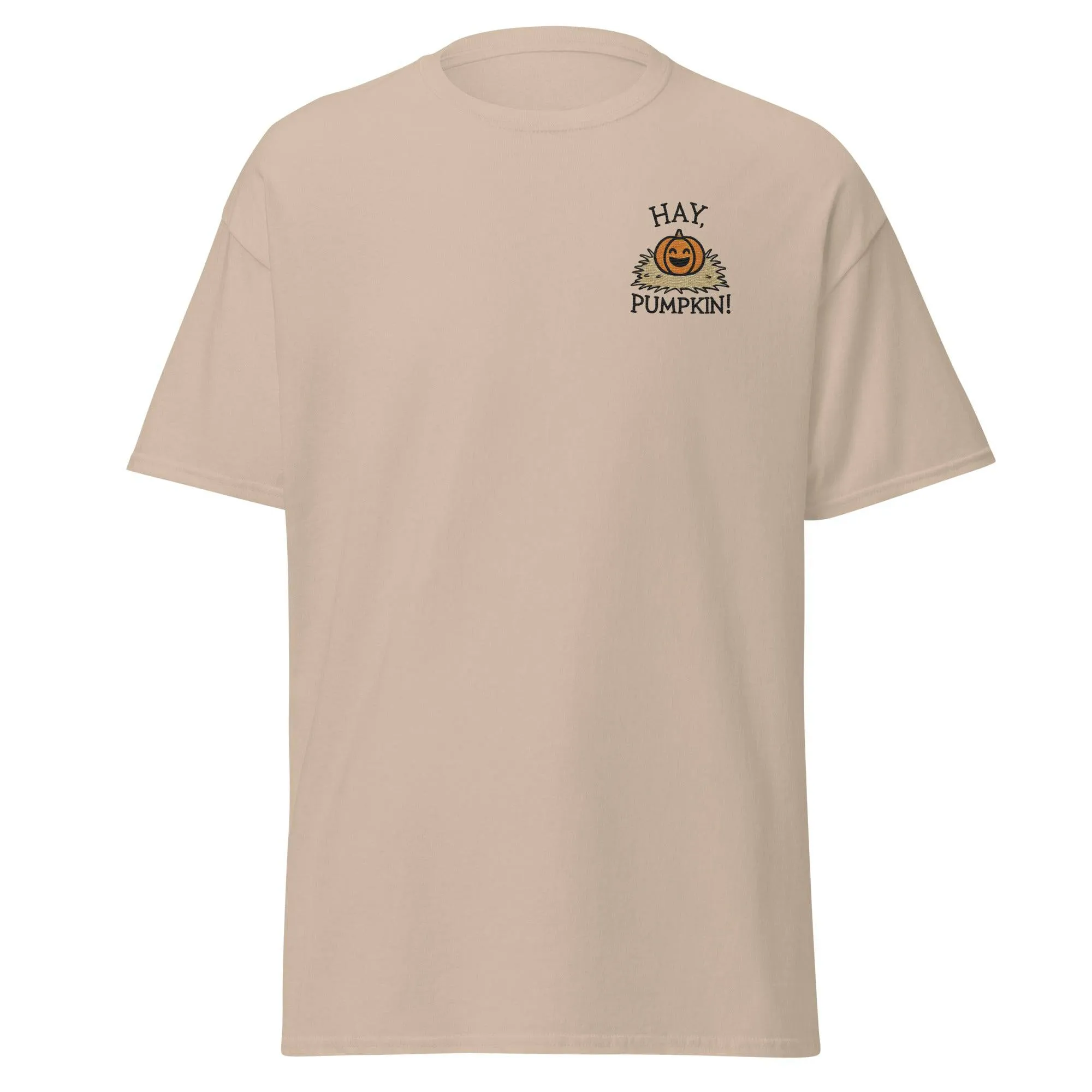 Unisex Fall Embroidered T-Shirt – "Hay, Pumpkin" – Fun & Festive Fall Tee for Autumn Lovers