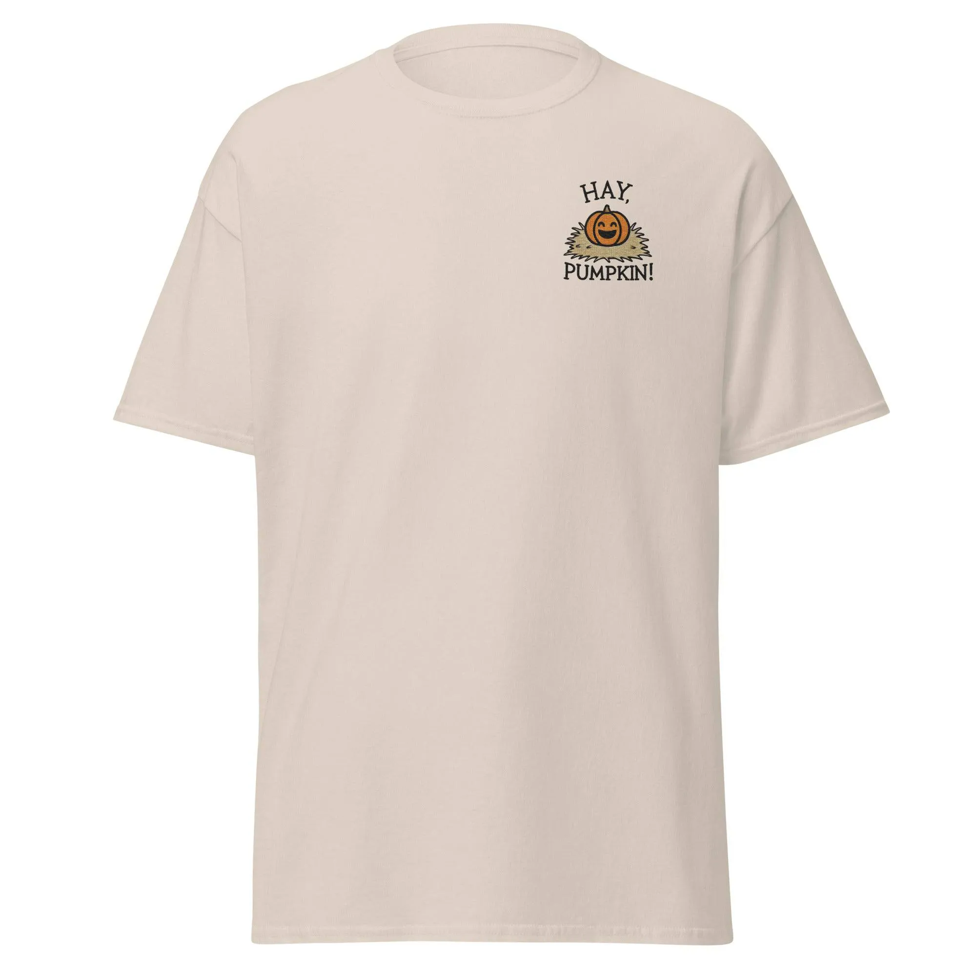 Unisex Fall Embroidered T-Shirt – "Hay, Pumpkin" – Fun & Festive Fall Tee for Autumn Lovers