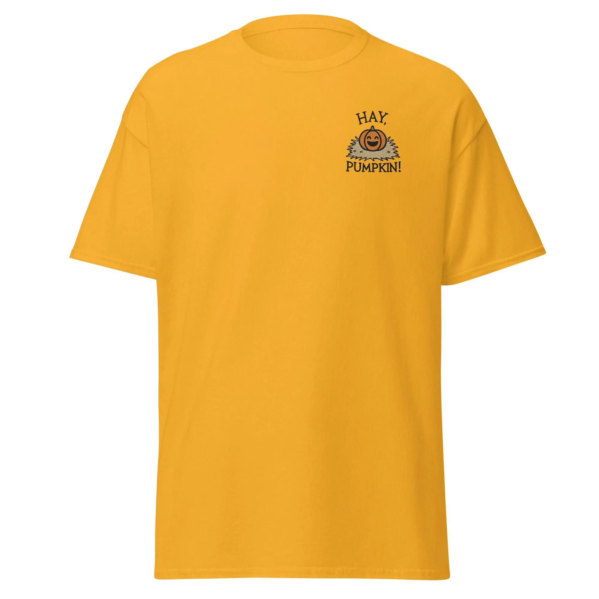 Unisex Fall Embroidered T-Shirt – "Hay, Pumpkin" – Fun & Festive Fall Tee for Autumn Lovers