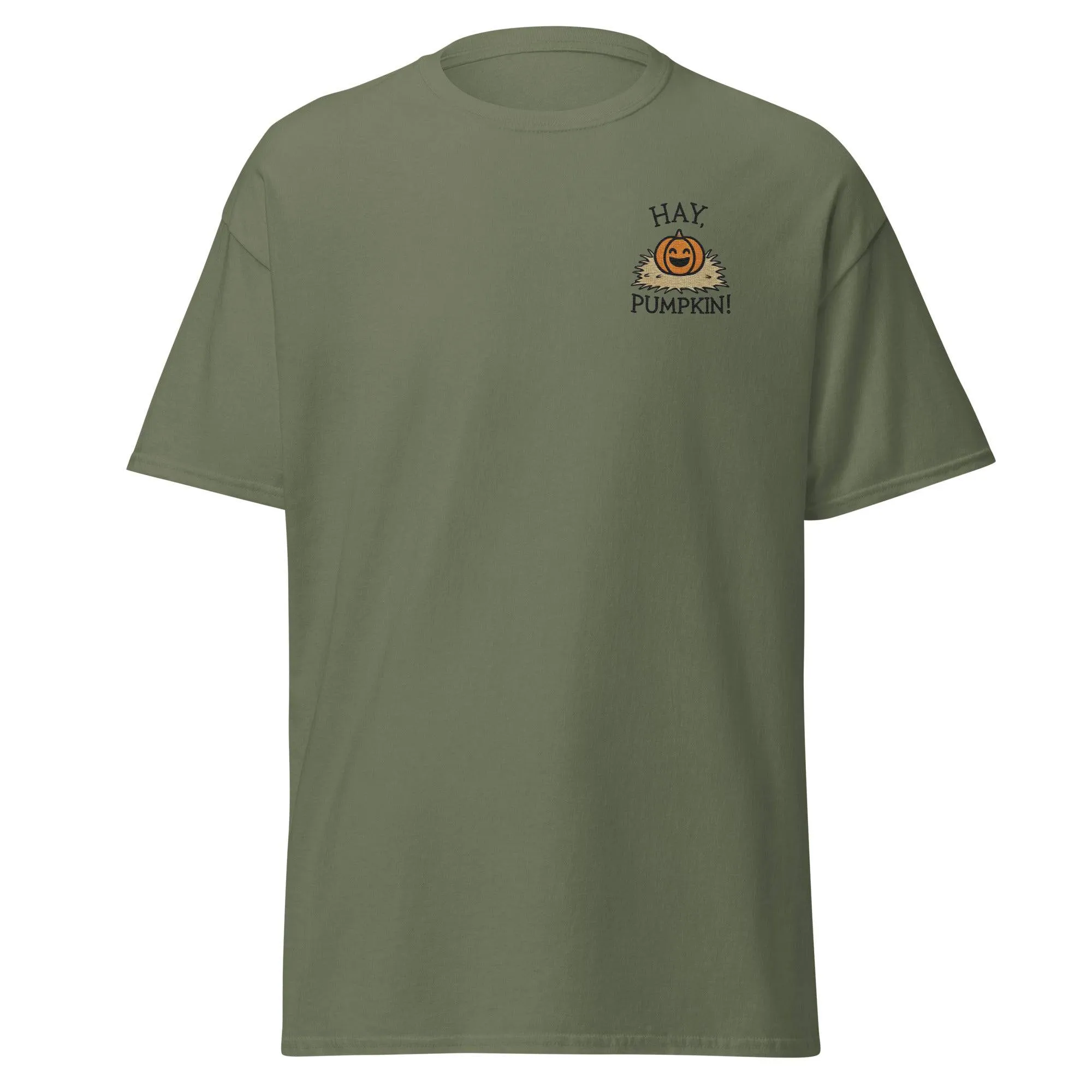Unisex Fall Embroidered T-Shirt – "Hay, Pumpkin" – Fun & Festive Fall Tee for Autumn Lovers