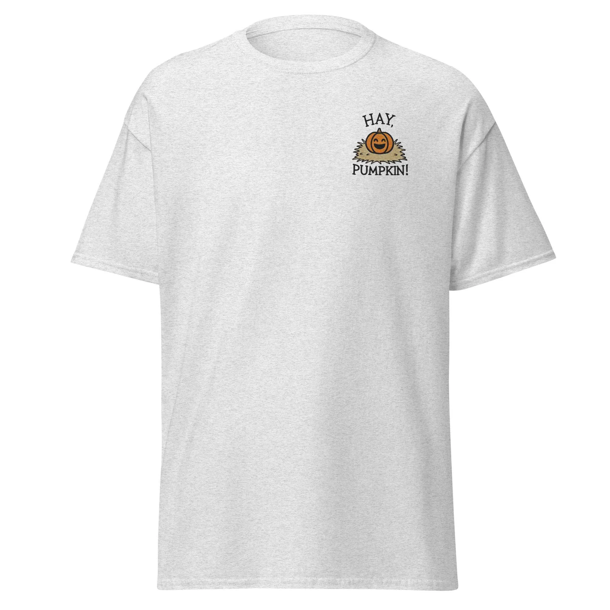 Unisex Fall Embroidered T-Shirt – "Hay, Pumpkin" – Fun & Festive Fall Tee for Autumn Lovers