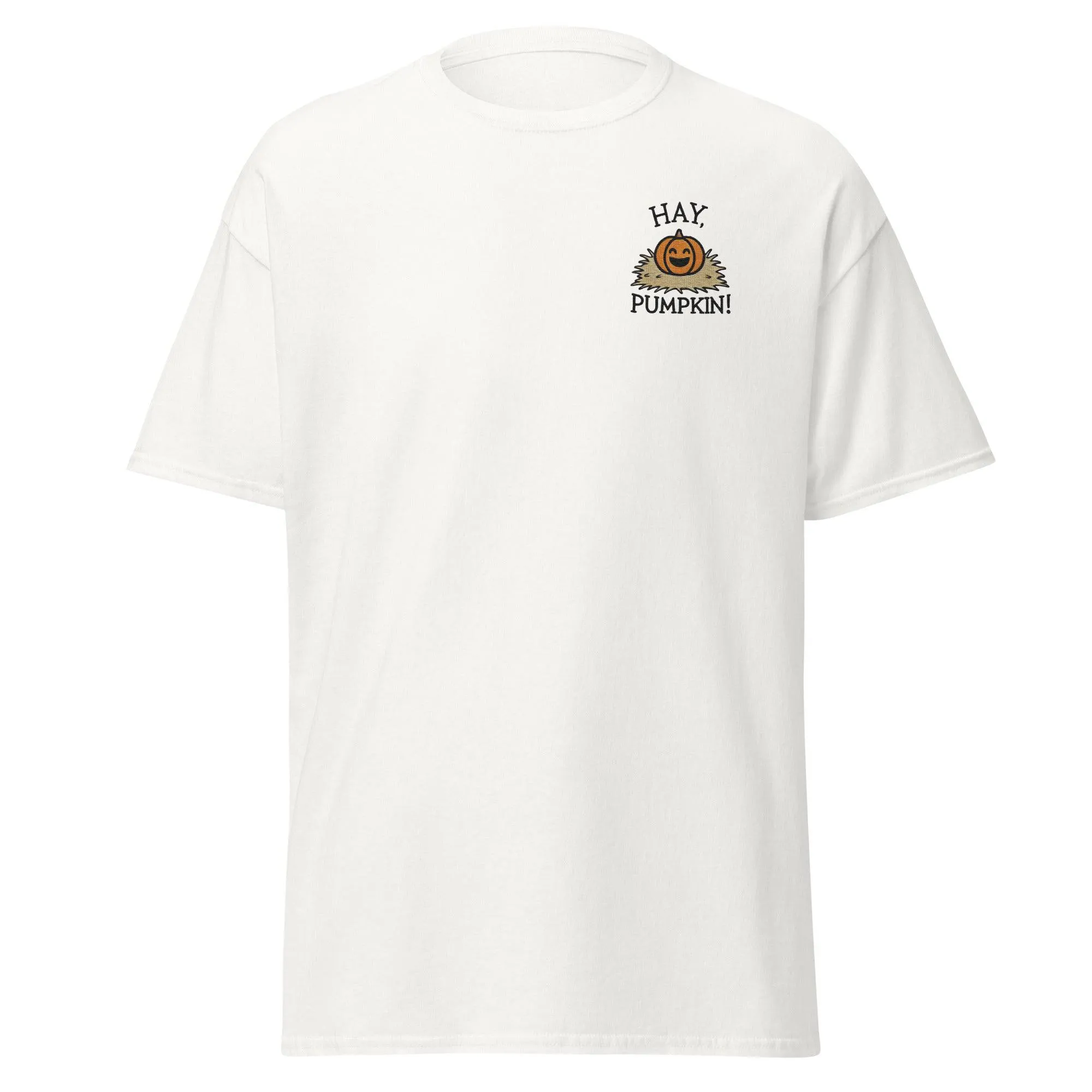 Unisex Fall Embroidered T-Shirt – "Hay, Pumpkin" – Fun & Festive Fall Tee for Autumn Lovers