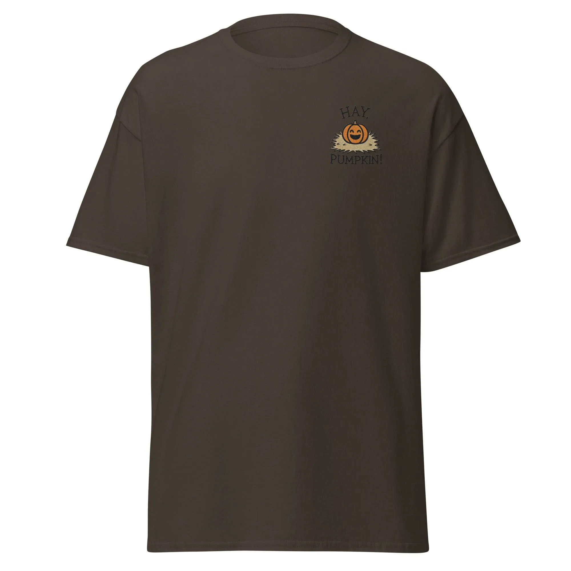 Unisex Fall Embroidered T-Shirt – "Hay, Pumpkin" – Fun & Festive Fall Tee for Autumn Lovers