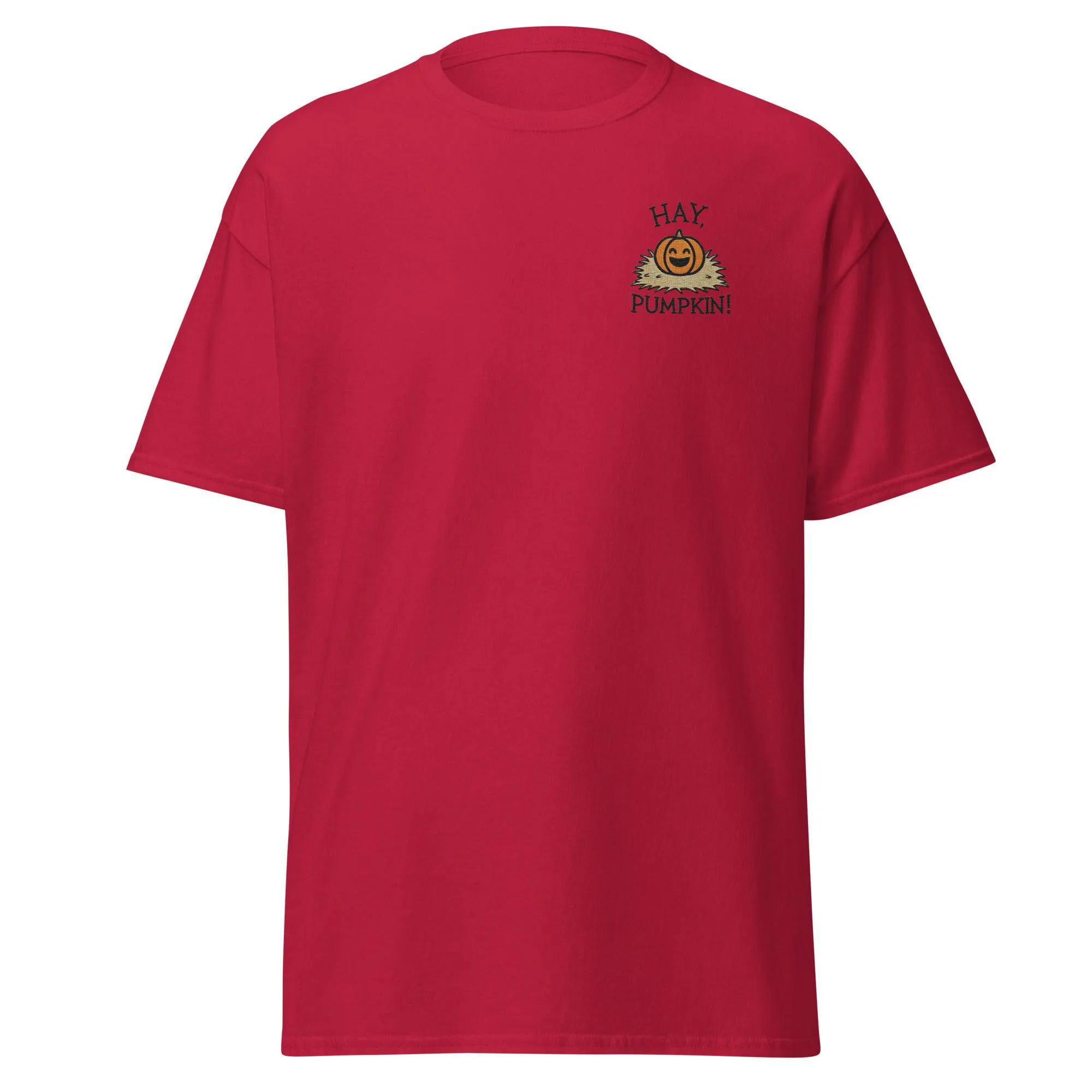 Unisex Fall Embroidered T-Shirt – "Hay, Pumpkin" – Fun & Festive Fall Tee for Autumn Lovers