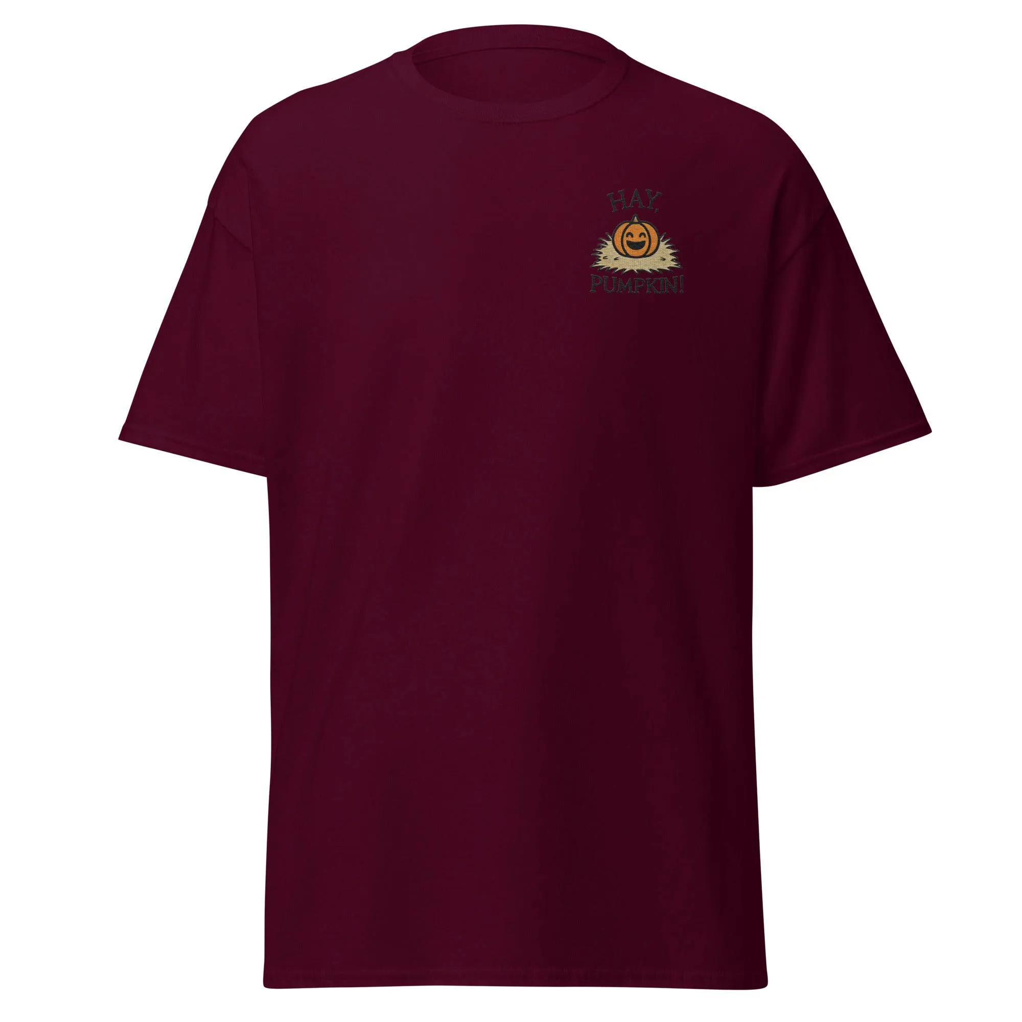 Unisex Fall Embroidered T-Shirt – "Hay, Pumpkin" – Fun & Festive Fall Tee for Autumn Lovers