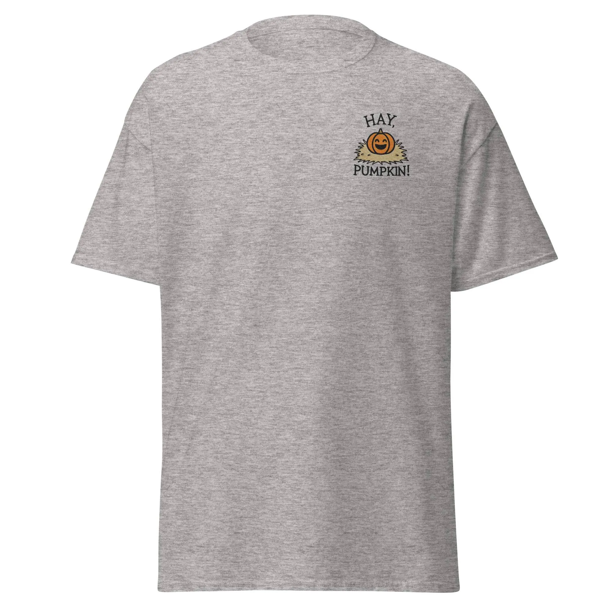 Unisex Fall Embroidered T-Shirt – "Hay, Pumpkin" – Fun & Festive Fall Tee for Autumn Lovers