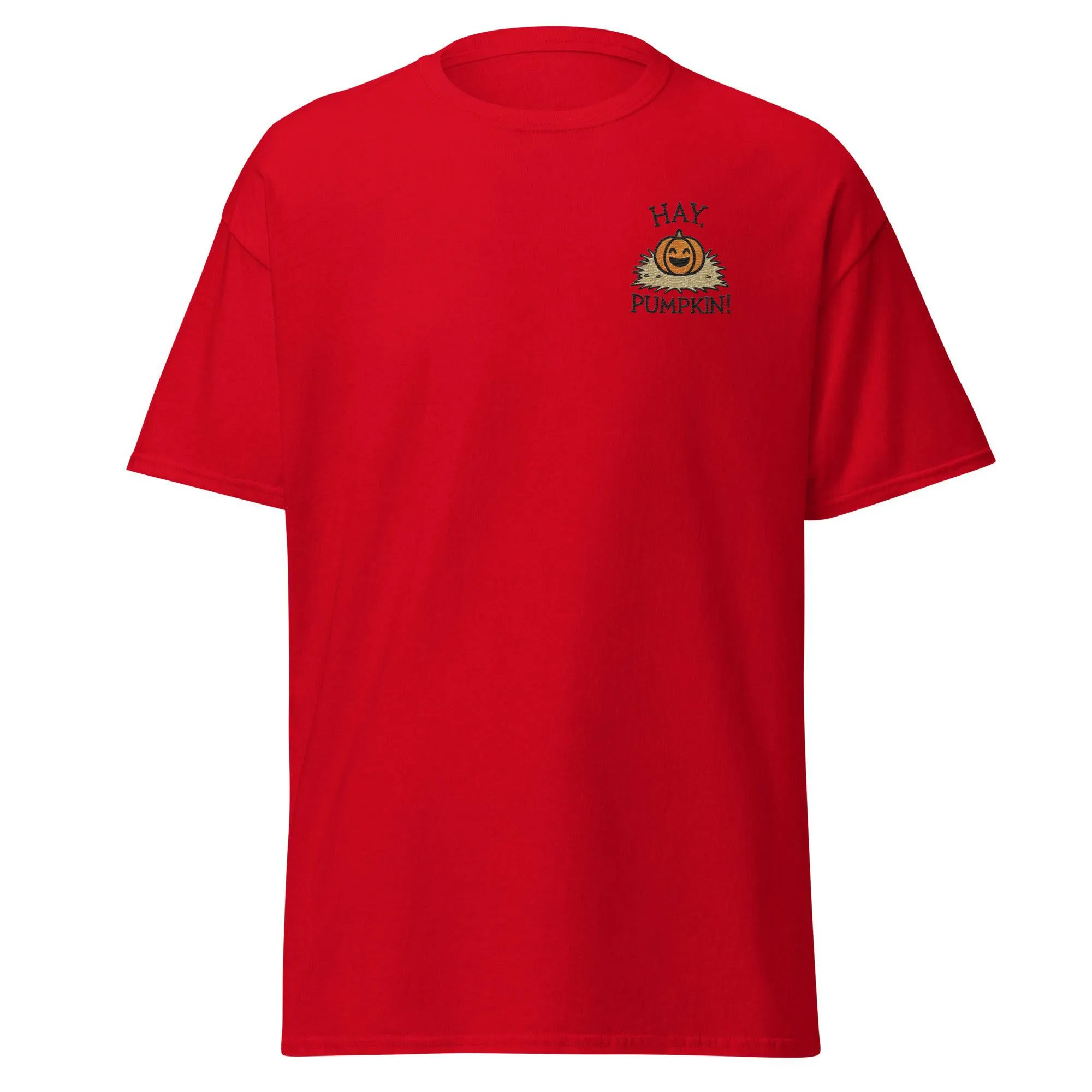 Unisex Fall Embroidered T-Shirt – "Hay, Pumpkin" – Fun & Festive Fall Tee for Autumn Lovers