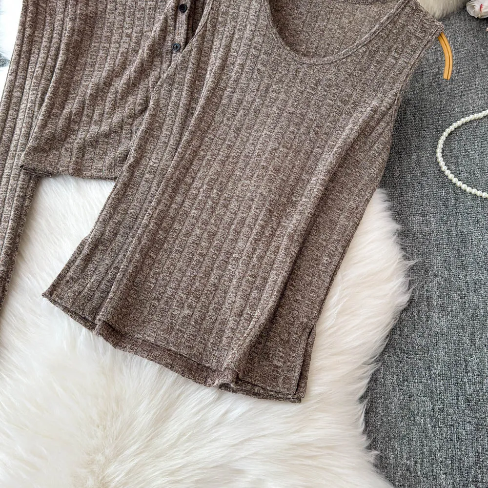 V-neck Cardigan&Vest&Skirt Knitted 3Pcs
