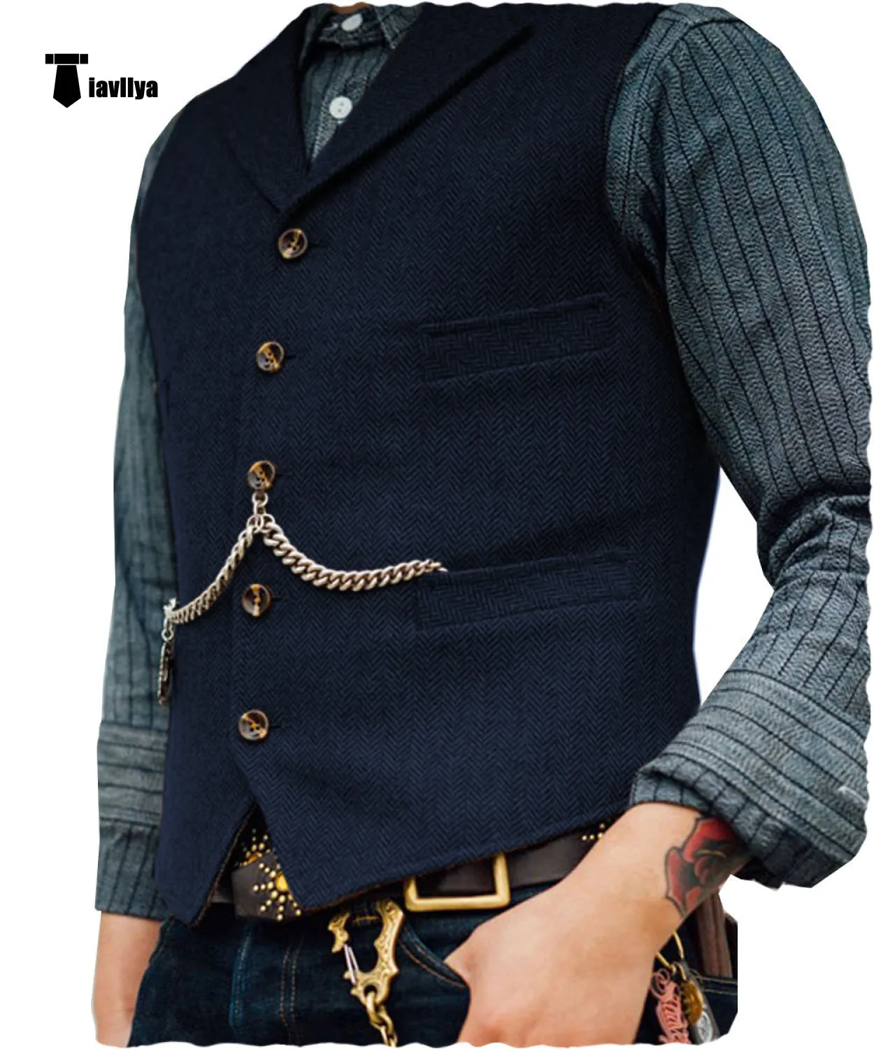 Vintage Classical Men's Slim Fit Tweed Herringbone Waistcoat