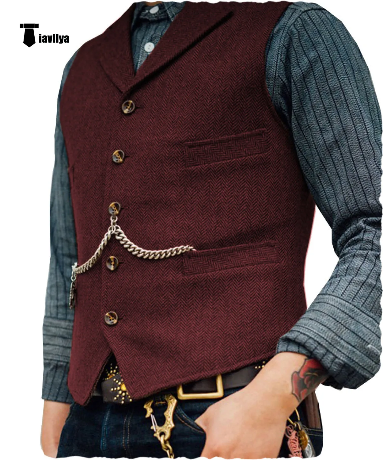 Vintage Classical Men's Slim Fit Tweed Herringbone Waistcoat