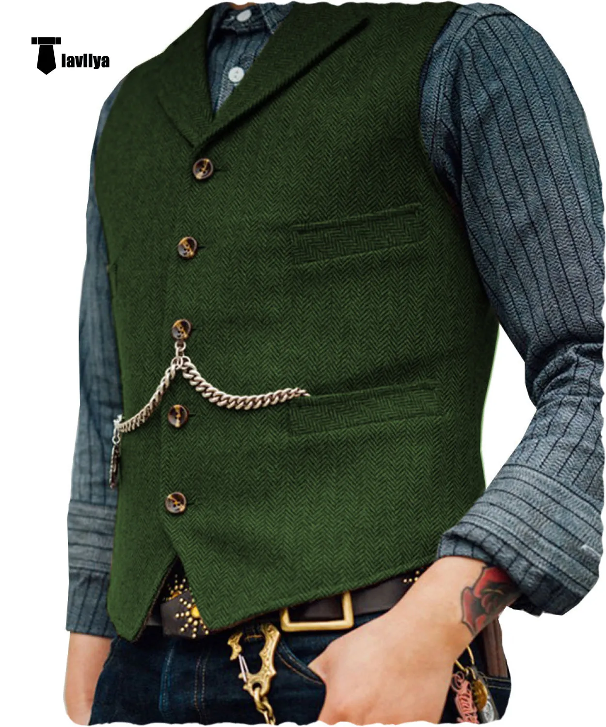 Vintage Classical Men's Slim Fit Tweed Herringbone Waistcoat