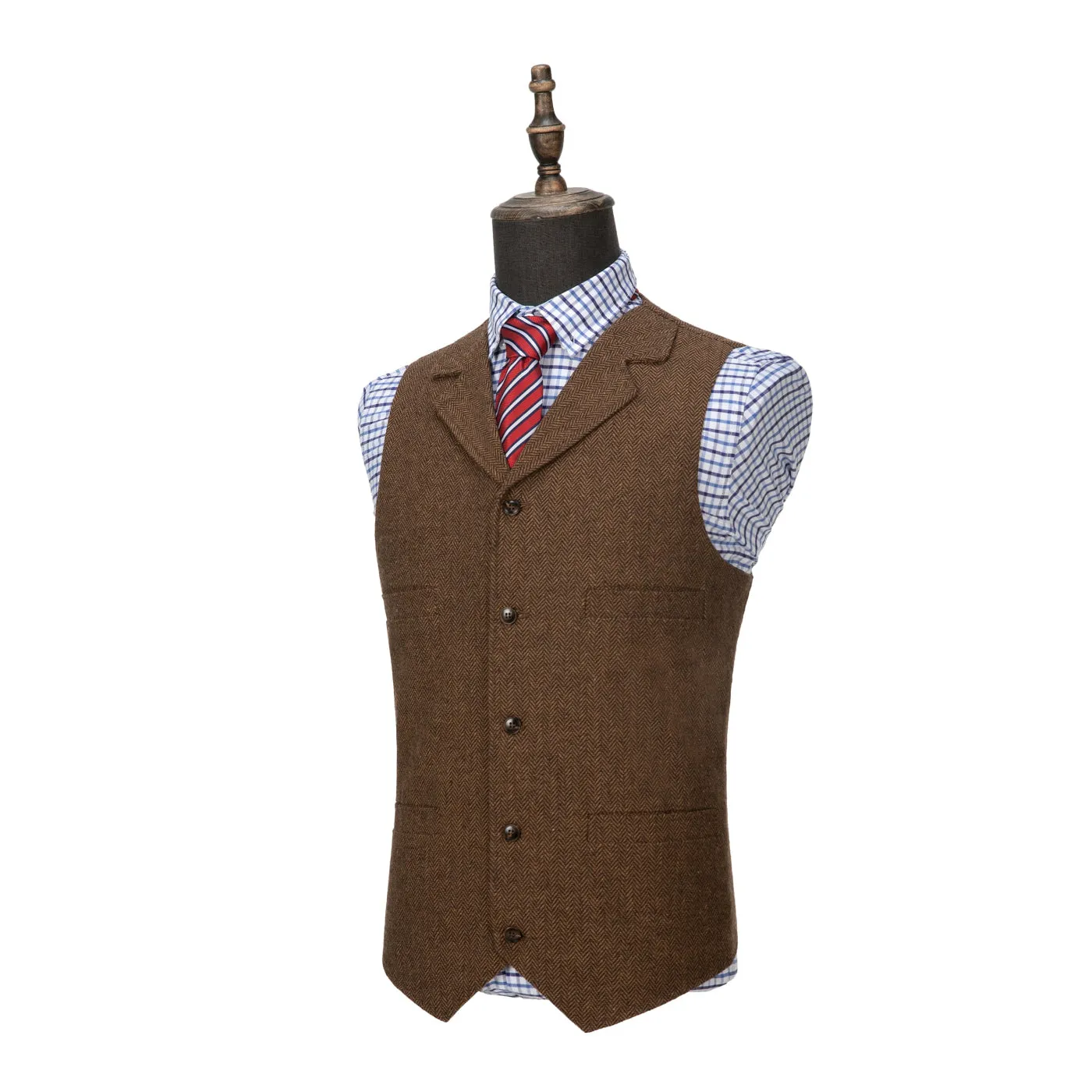 Vintage Classical Men's Slim Fit Tweed Herringbone Waistcoat