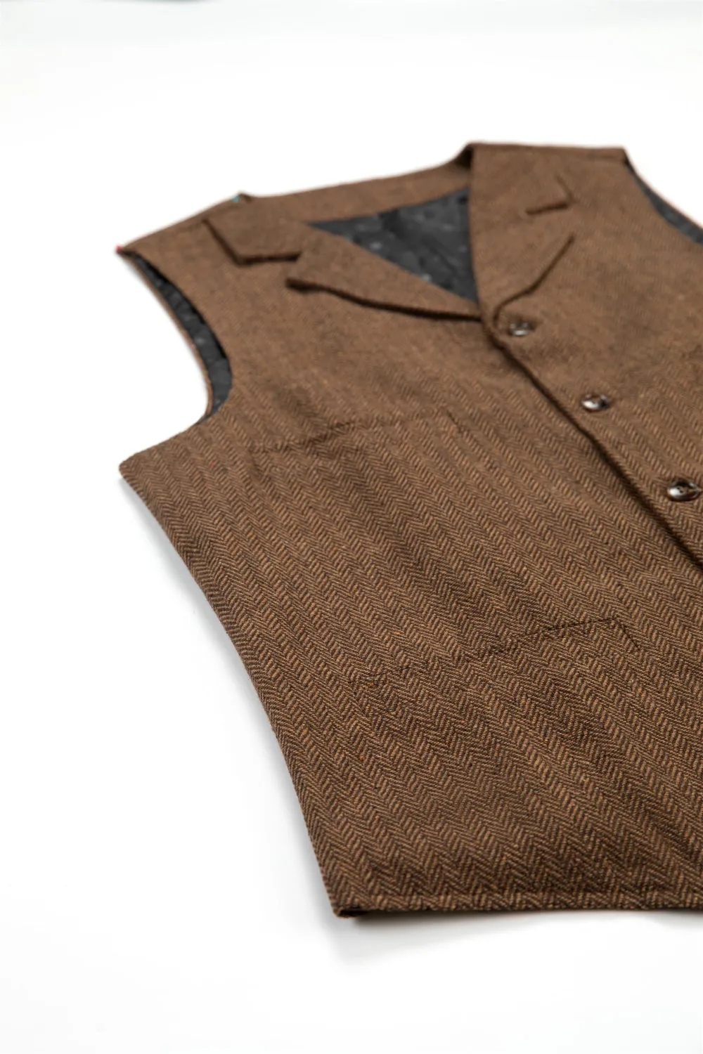 Vintage Classical Men's Slim Fit Tweed Herringbone Waistcoat