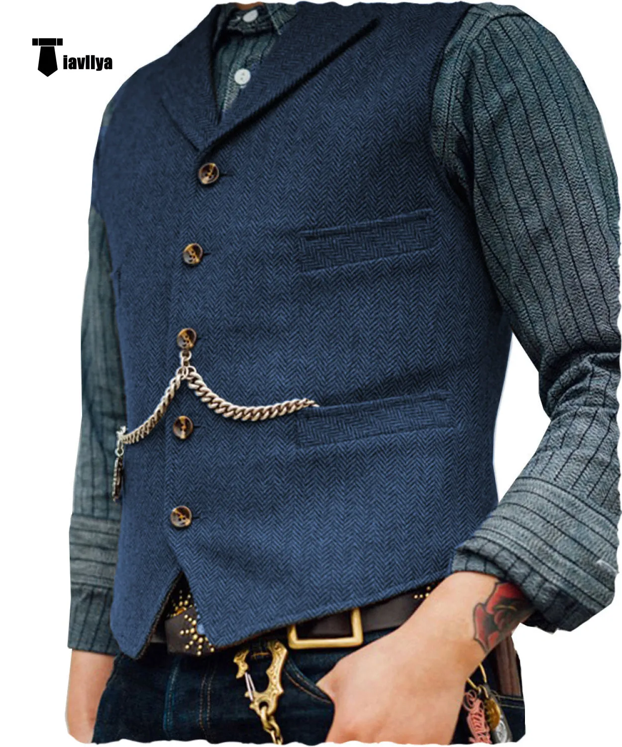 Vintage Classical Men's Slim Fit Tweed Herringbone Waistcoat
