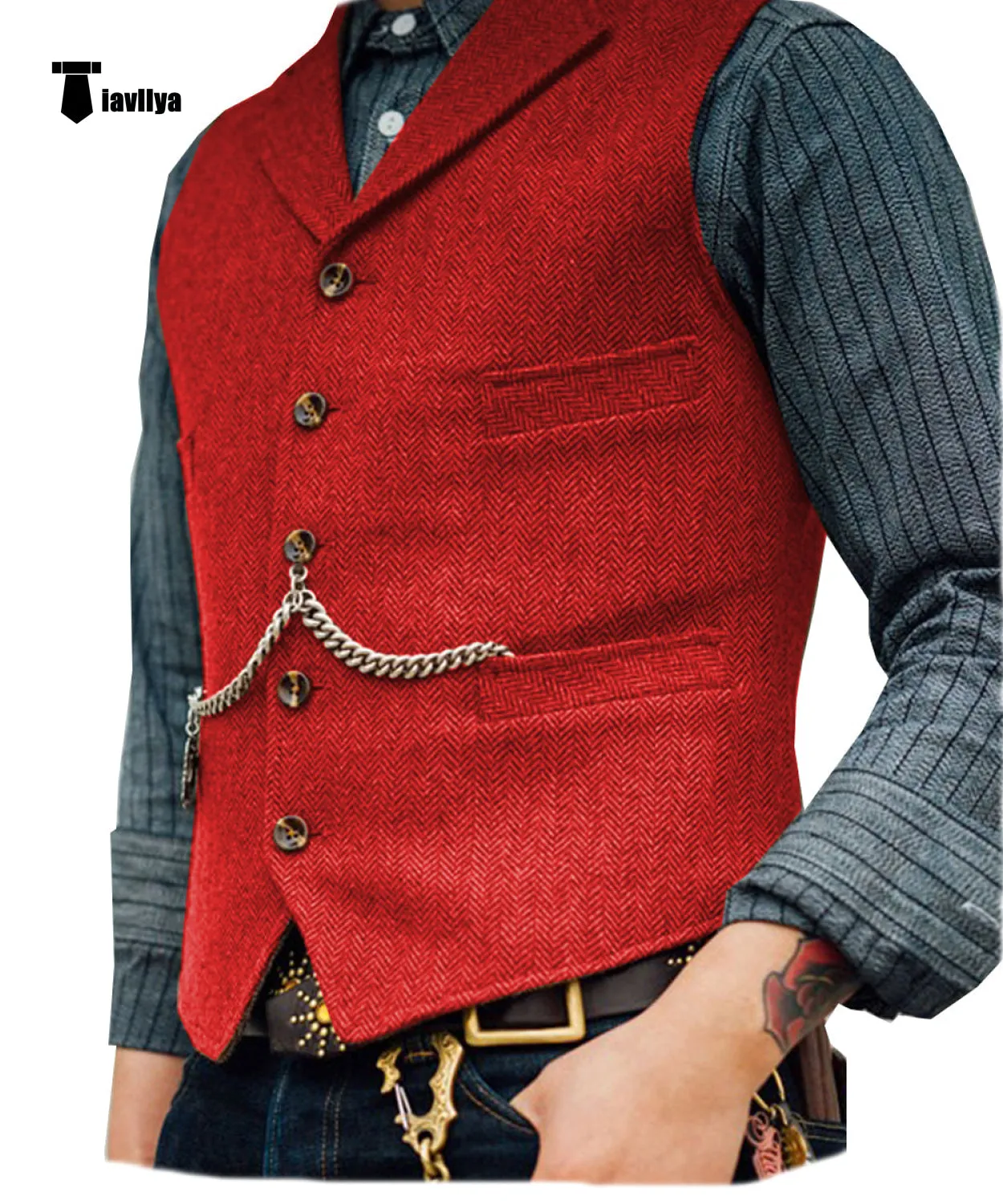 Vintage Classical Men's Slim Fit Tweed Herringbone Waistcoat
