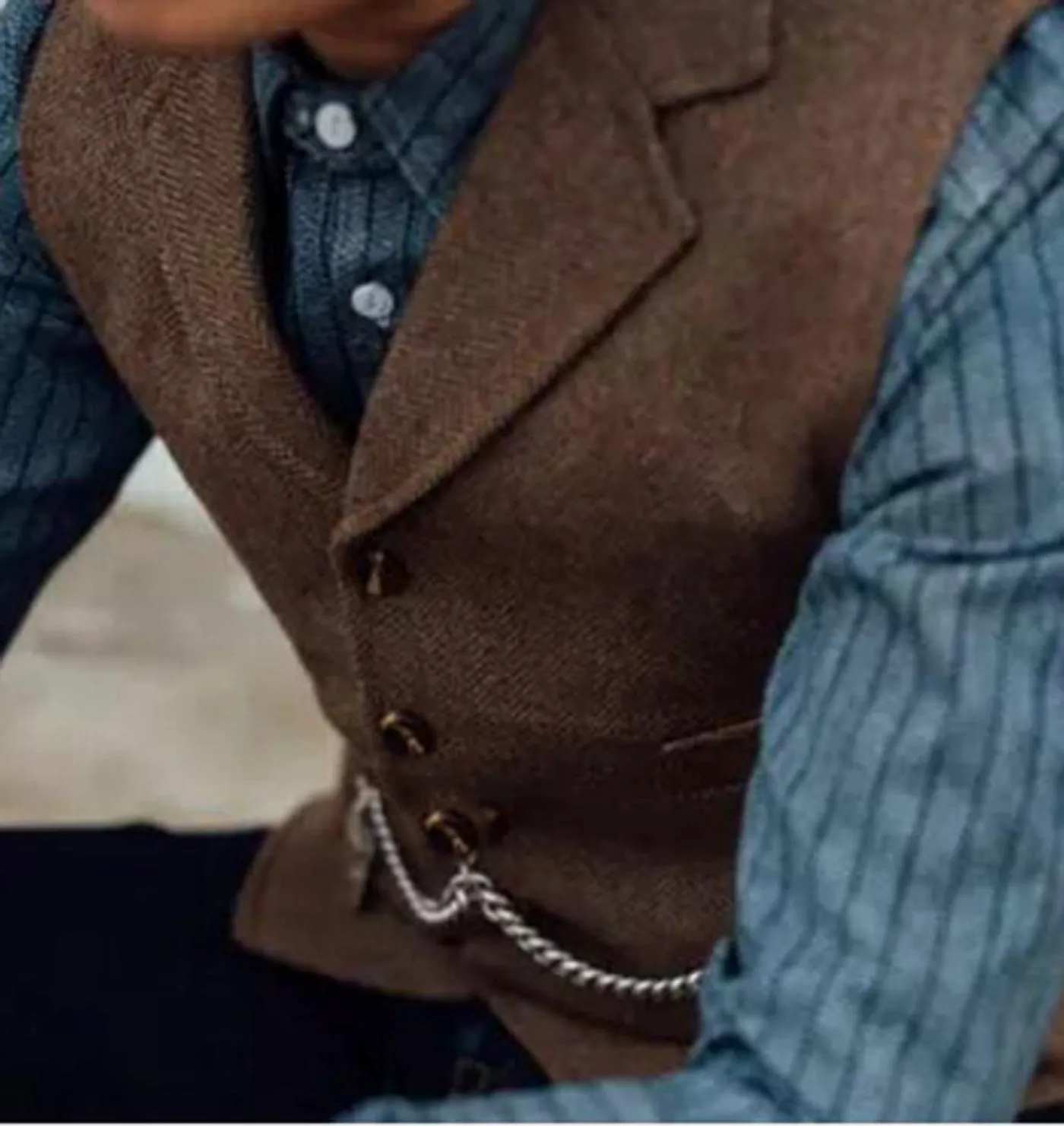 Vintage Classical Men's Slim Fit Tweed Herringbone Waistcoat