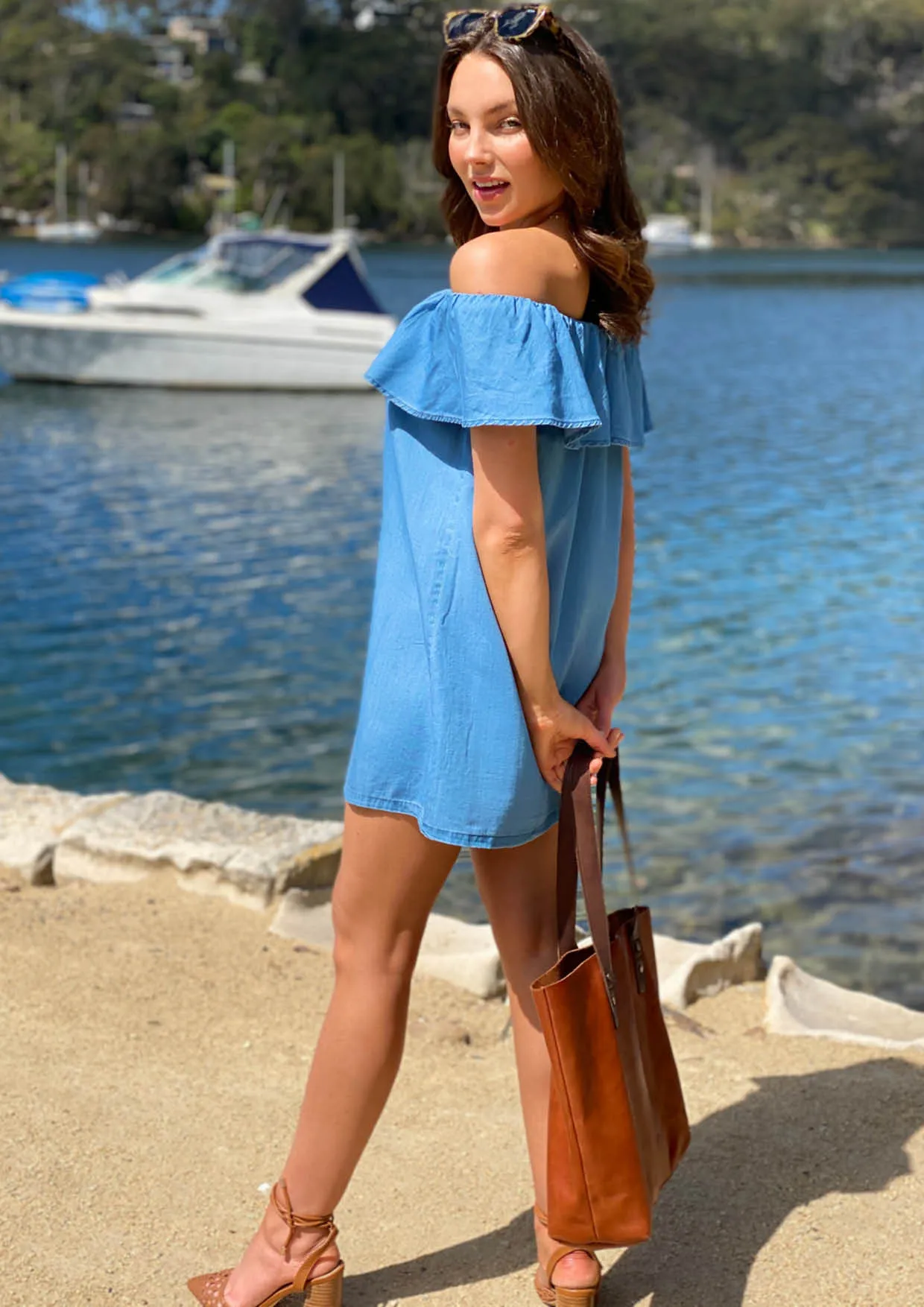 WA0200SS Denim Ruffle Mini Dress (Pack)
