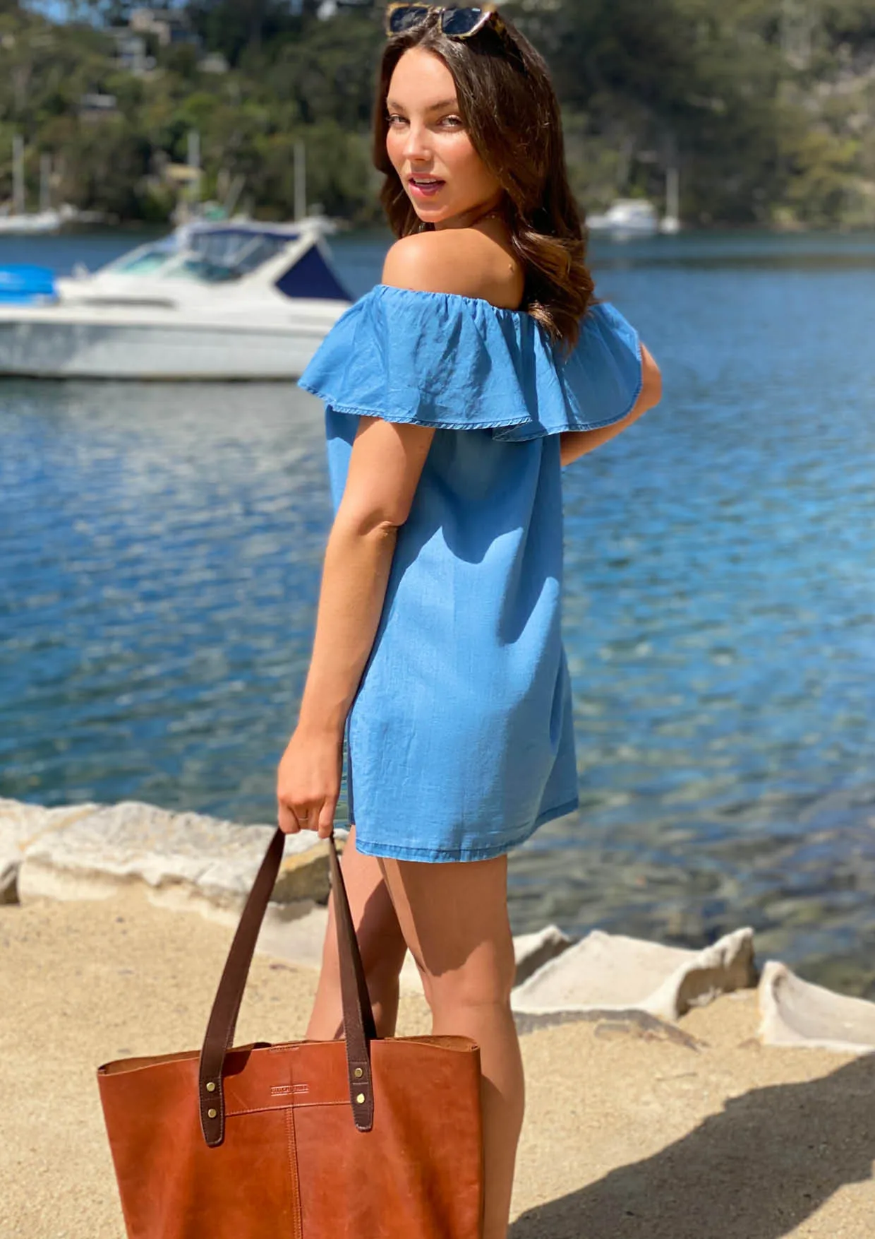 WA0200SS Denim Ruffle Mini Dress (Pack)