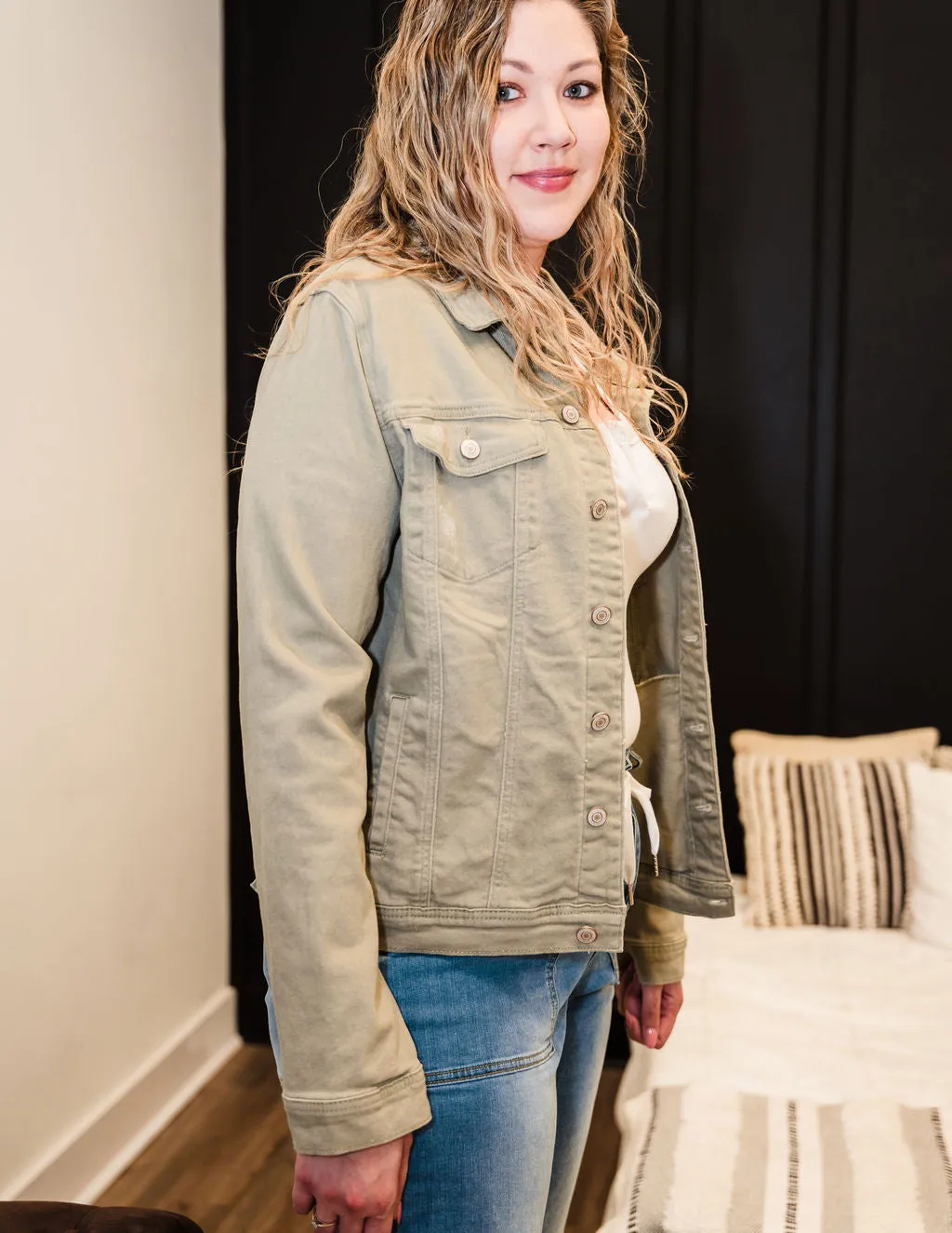 White Denim Joggers and Olive Denim Jacket Bundle