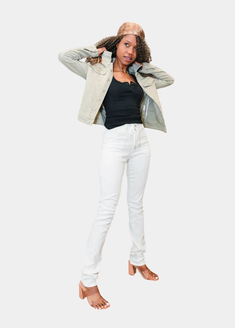 White Denim Joggers and Olive Denim Jacket Bundle