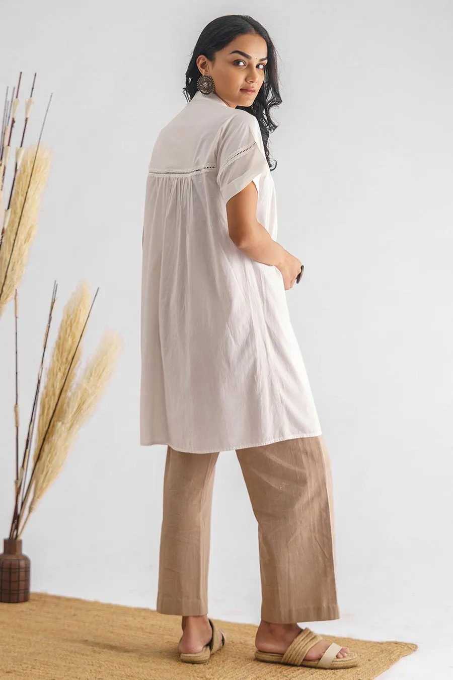 White Insert Lace Tunic & Pant Set (Set of 2)