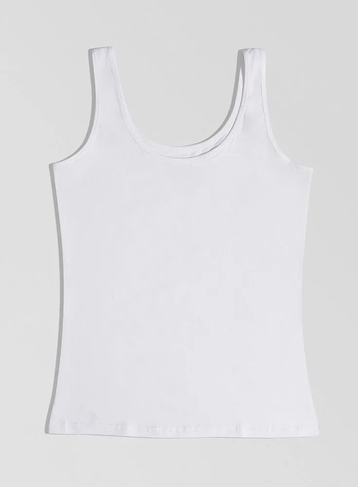 White Round Back Slim Fit Top