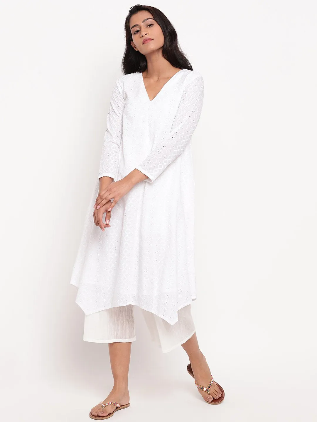 White Schiffli Kurta