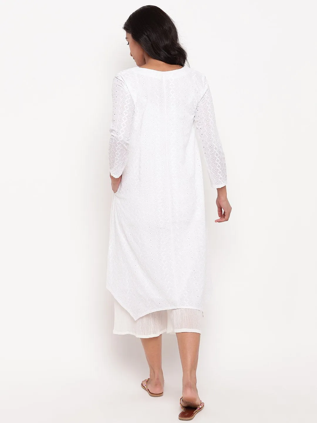 White Schiffli Kurta