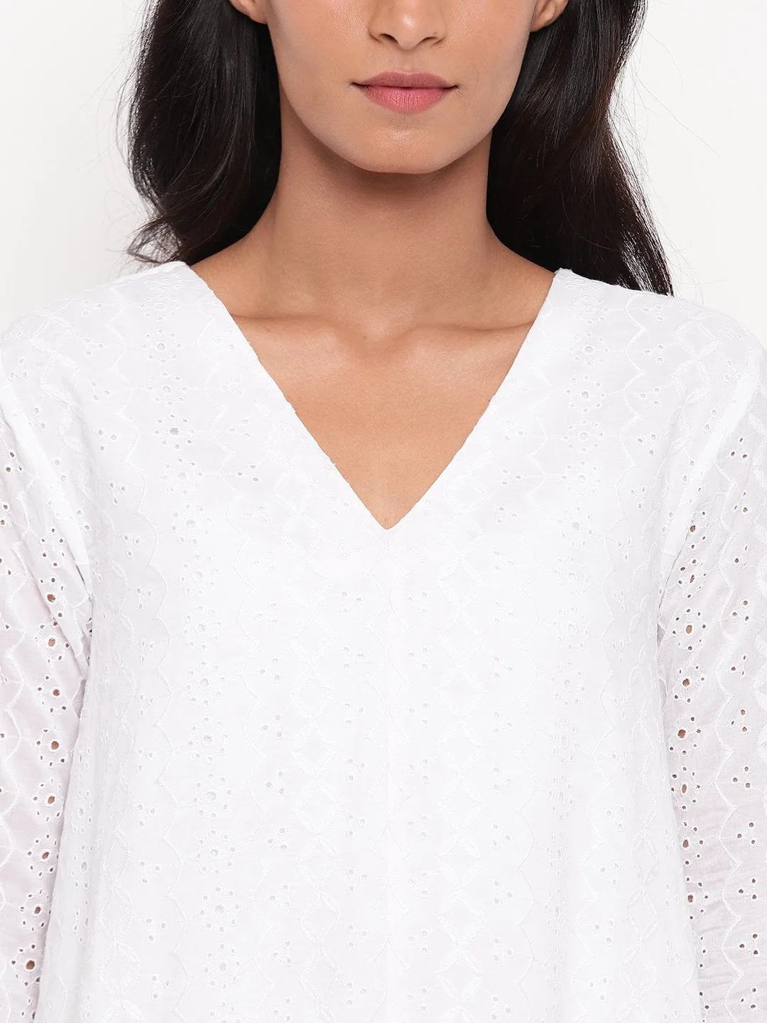 White Schiffli Kurta