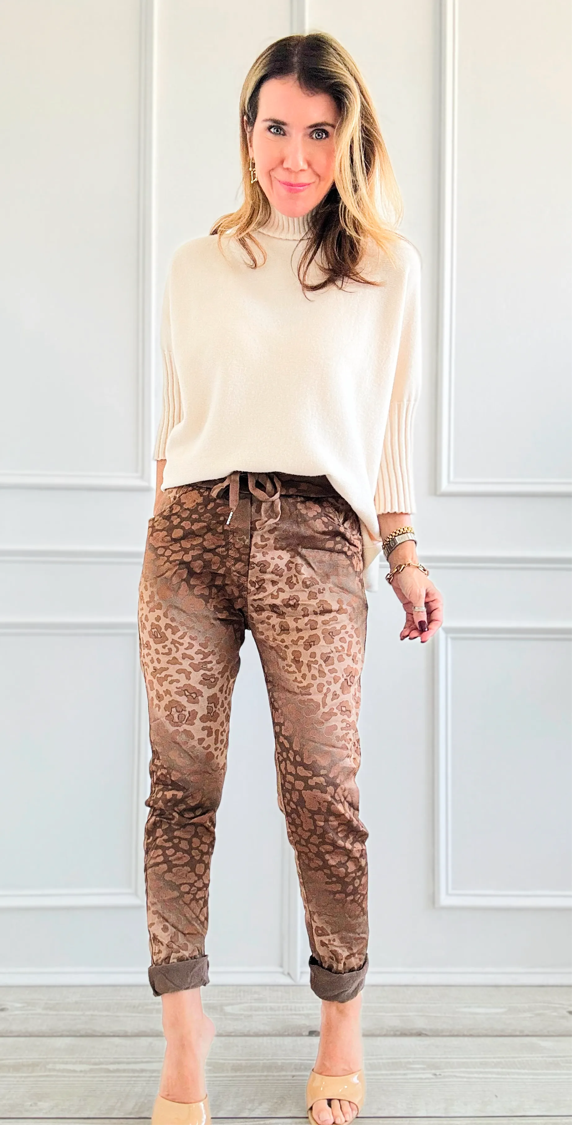 Wish List Animal Print Italian Joggers- Camel