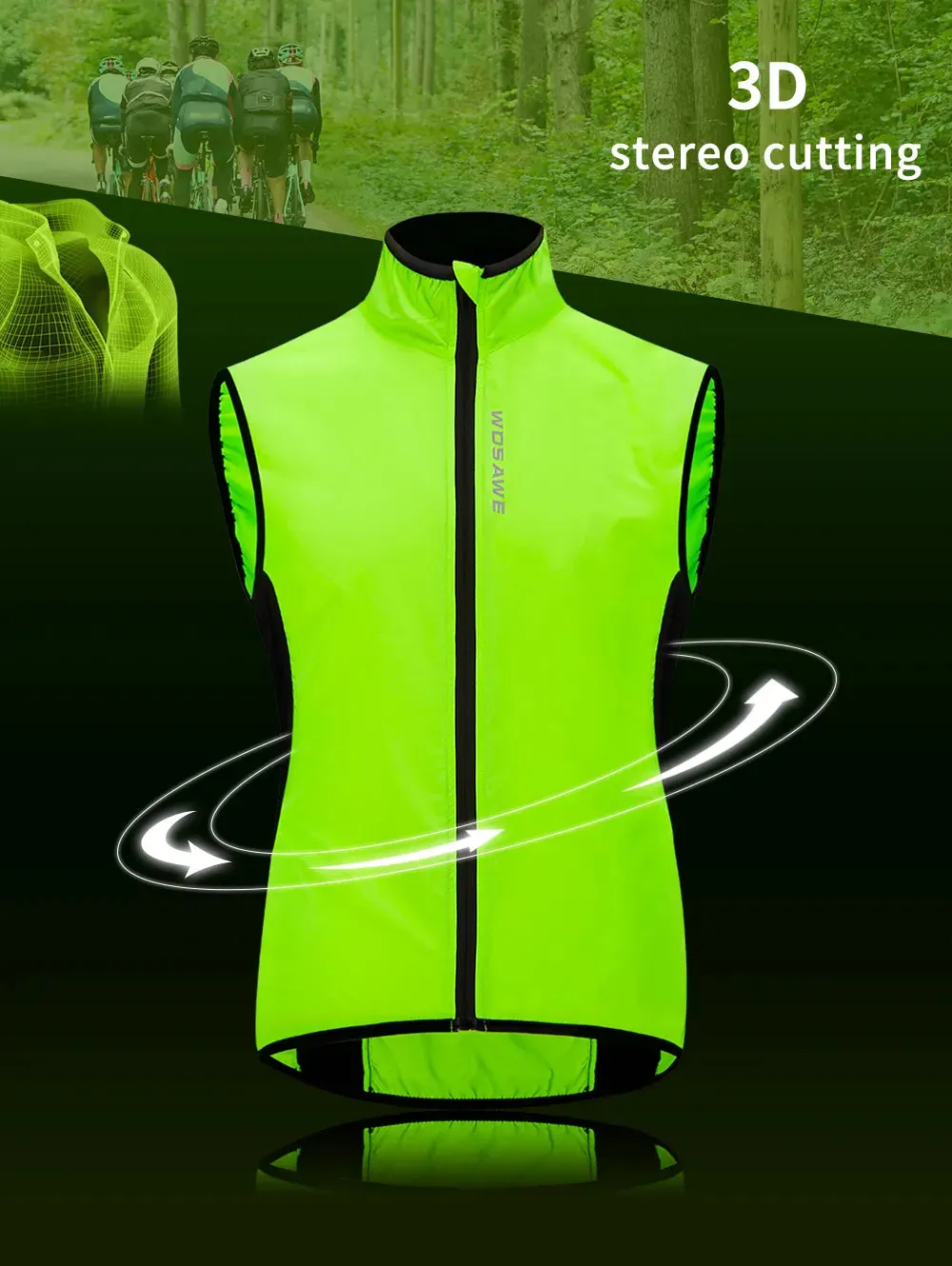 Women Reflective Cycling Vest Solid Woven Sportswear Men Cycling Windbreaker Water Repellent Windproof MTB Bike Jacket