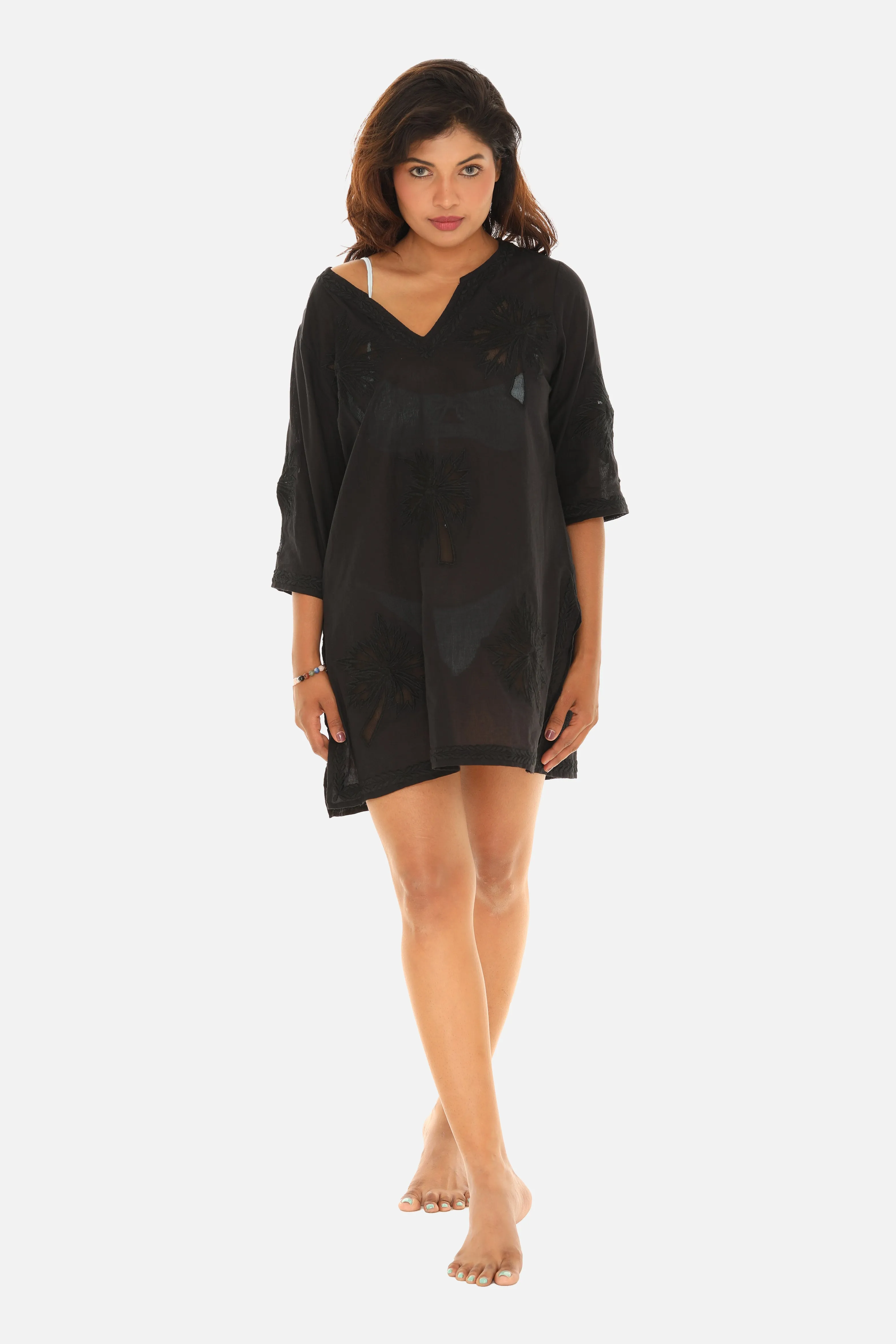 Women's Cotton  Palm Tree Embroidery Tunic