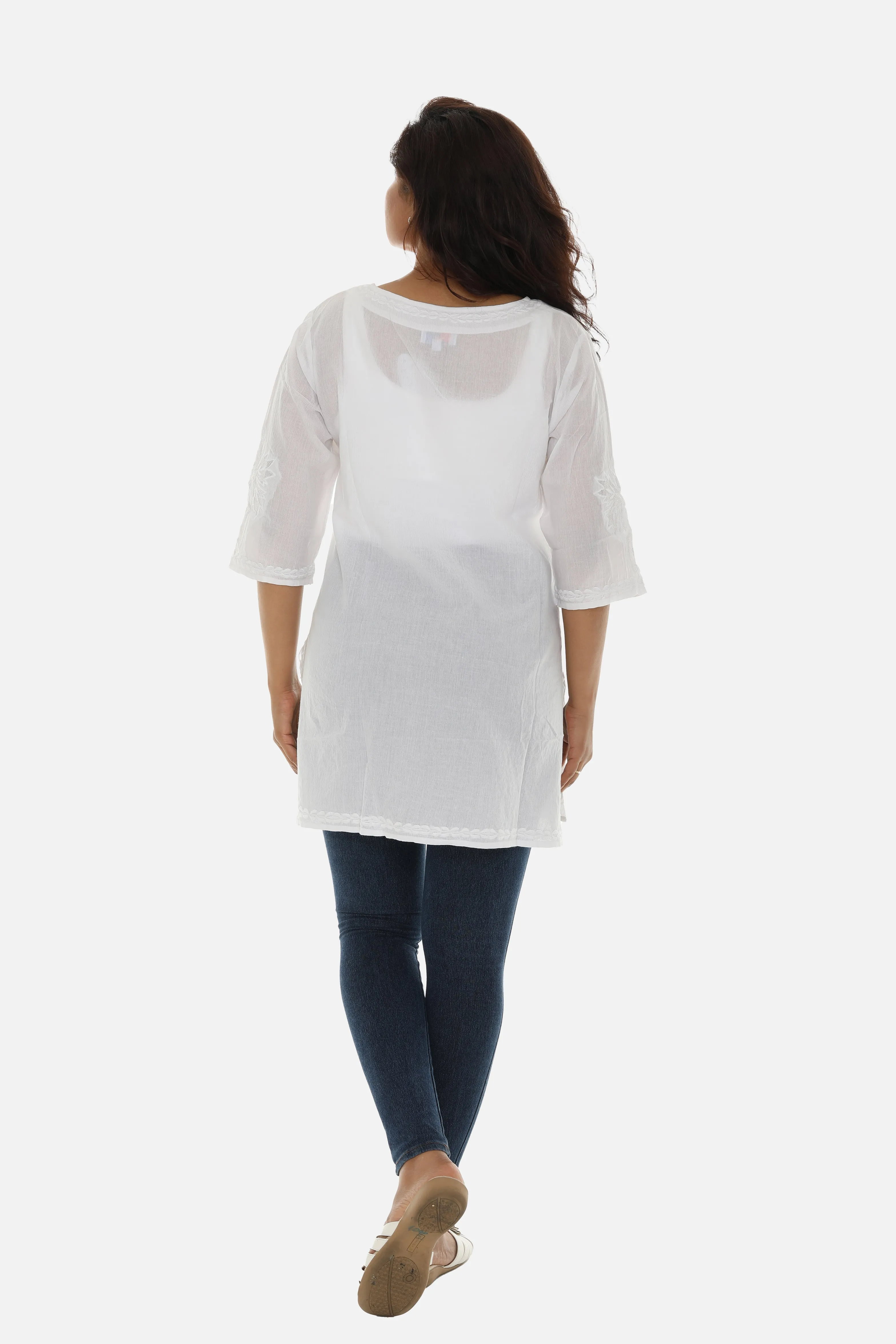 Women's Cotton  Palm Tree Embroidery Tunic