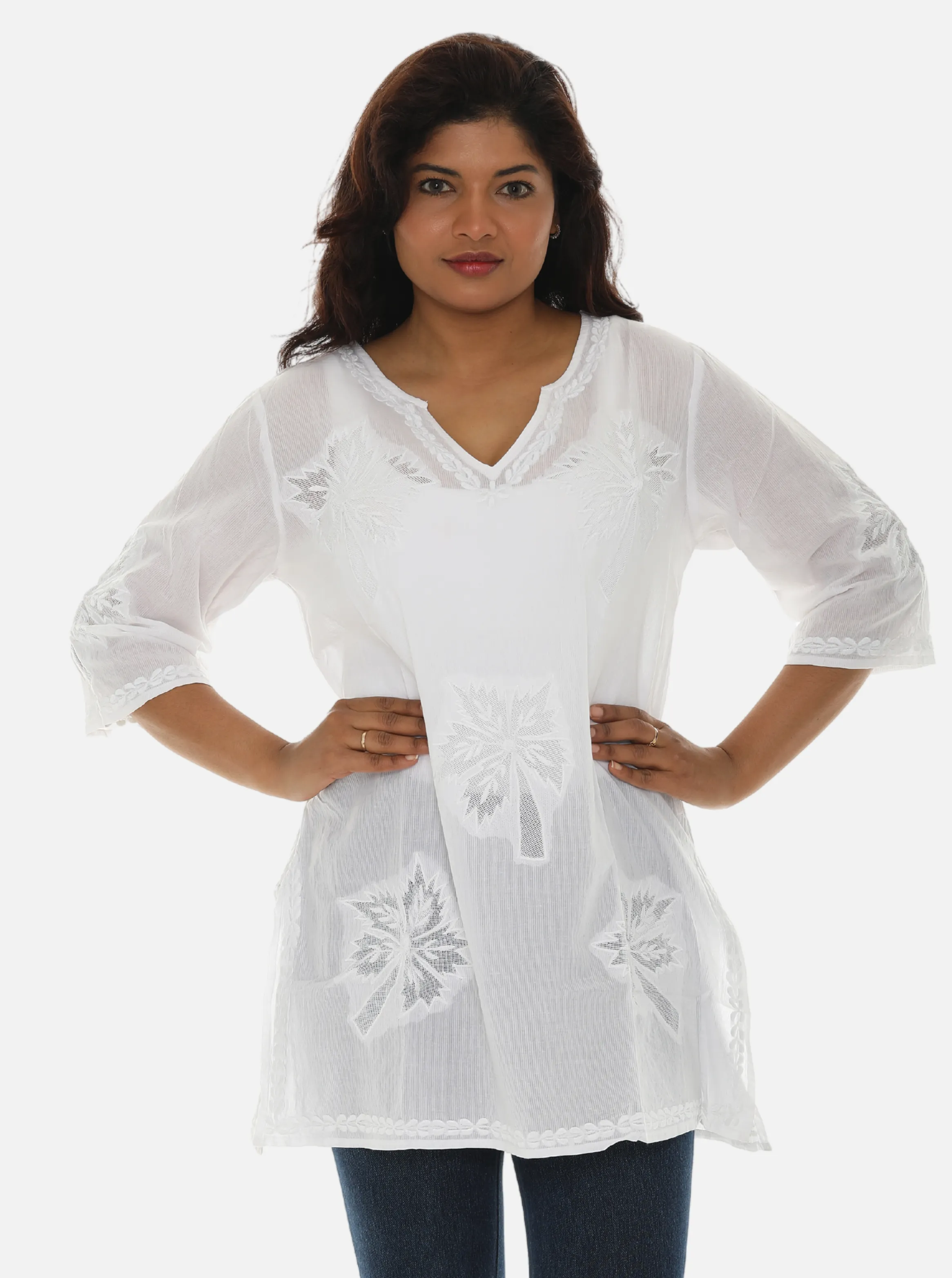 Women's Cotton  Palm Tree Embroidery Tunic