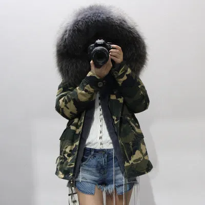 Women's Winter Casual Hooded Parka With Removable Raccoon Fur