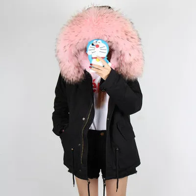 Women's Winter Casual Hooded Parka With Removable Raccoon Fur