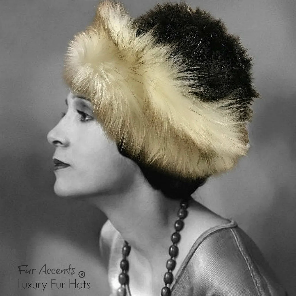 Womens Winter Fashion Faux Fur Cap - Hat -  Brown Beaver - Sable - Coyote - Wolf - Mink - Versatile Reversible -Stylish - Cool  - One Size