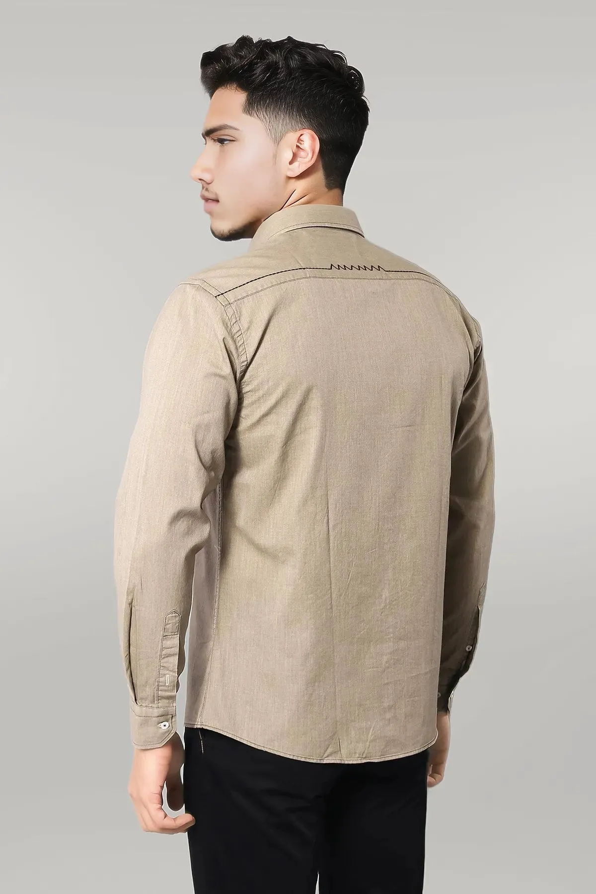 WSS Cotton Long Sleeves Beige Men Shirt  - Singen